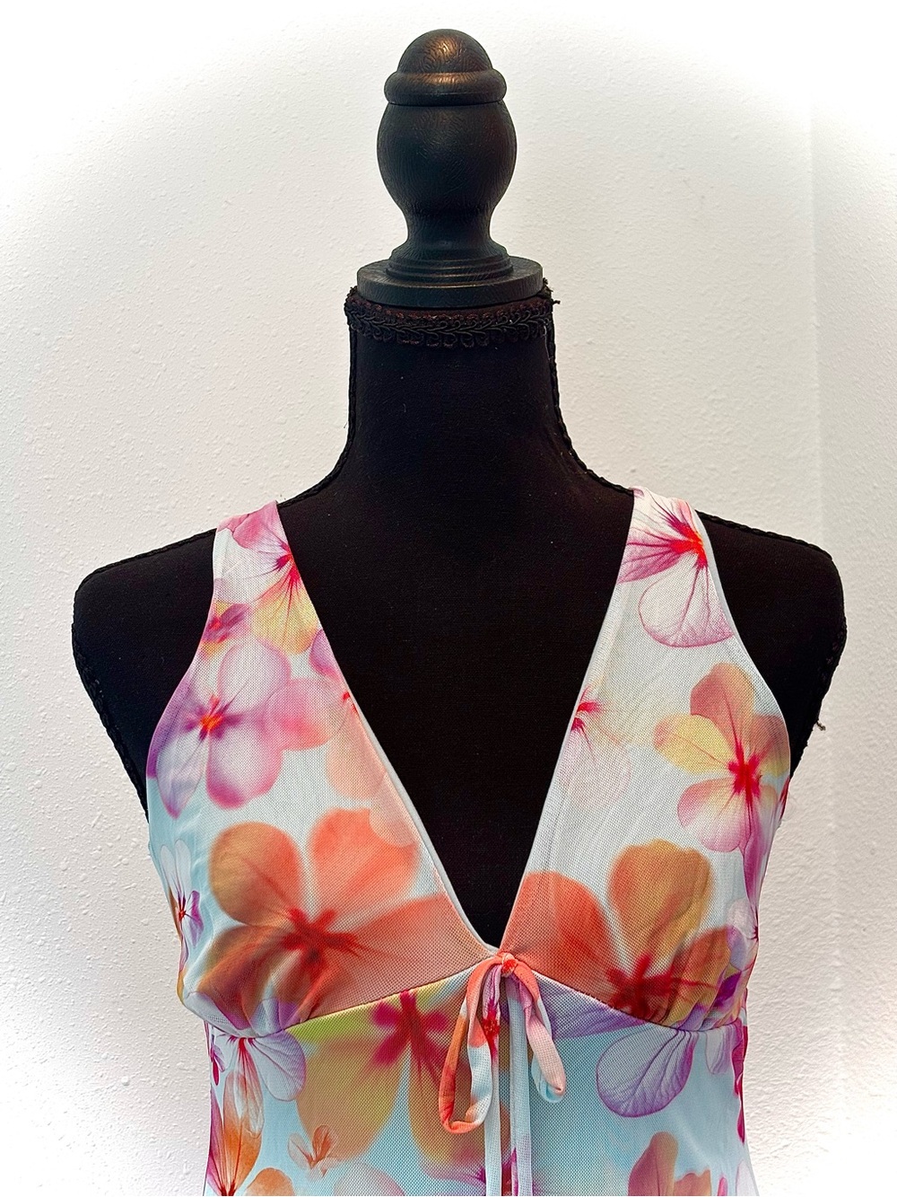 See You Monday Floral Tie-Front Mesh Mini Dress in light blue, Pink, Orange - Picture 2 of 5